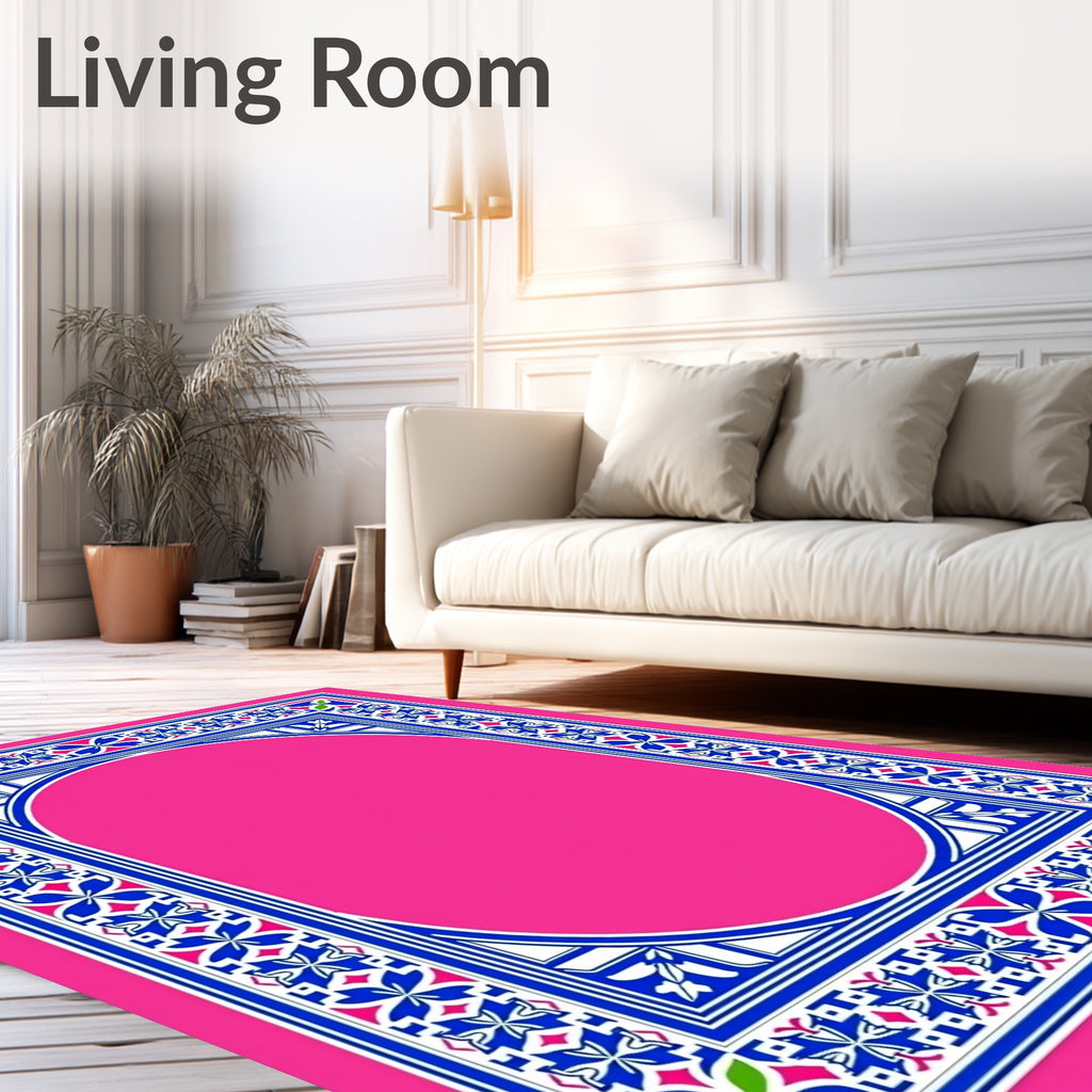 Vibrant Pink Jewel Border Oval Rug