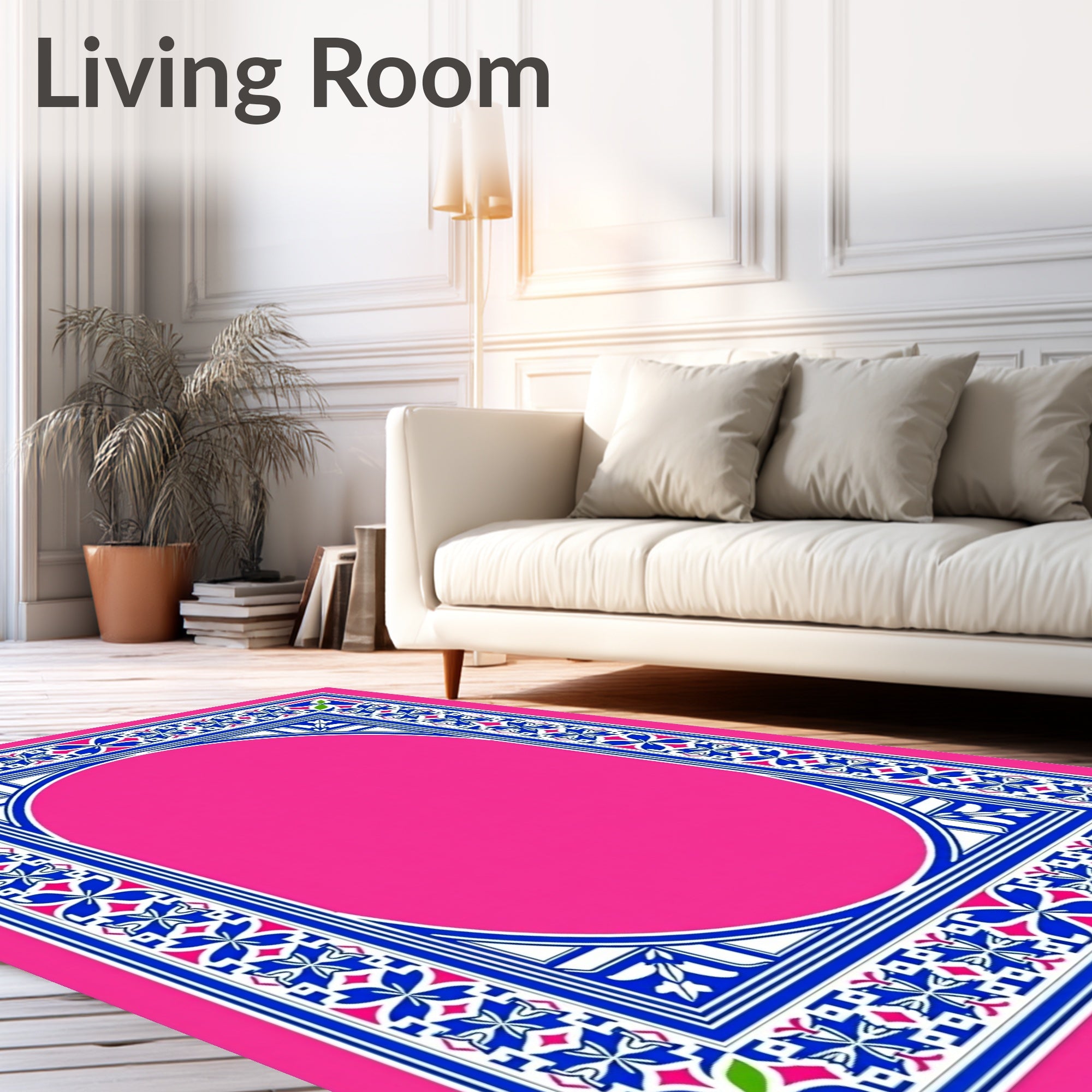 Vibrant Pink Jewel Border Oval Rug