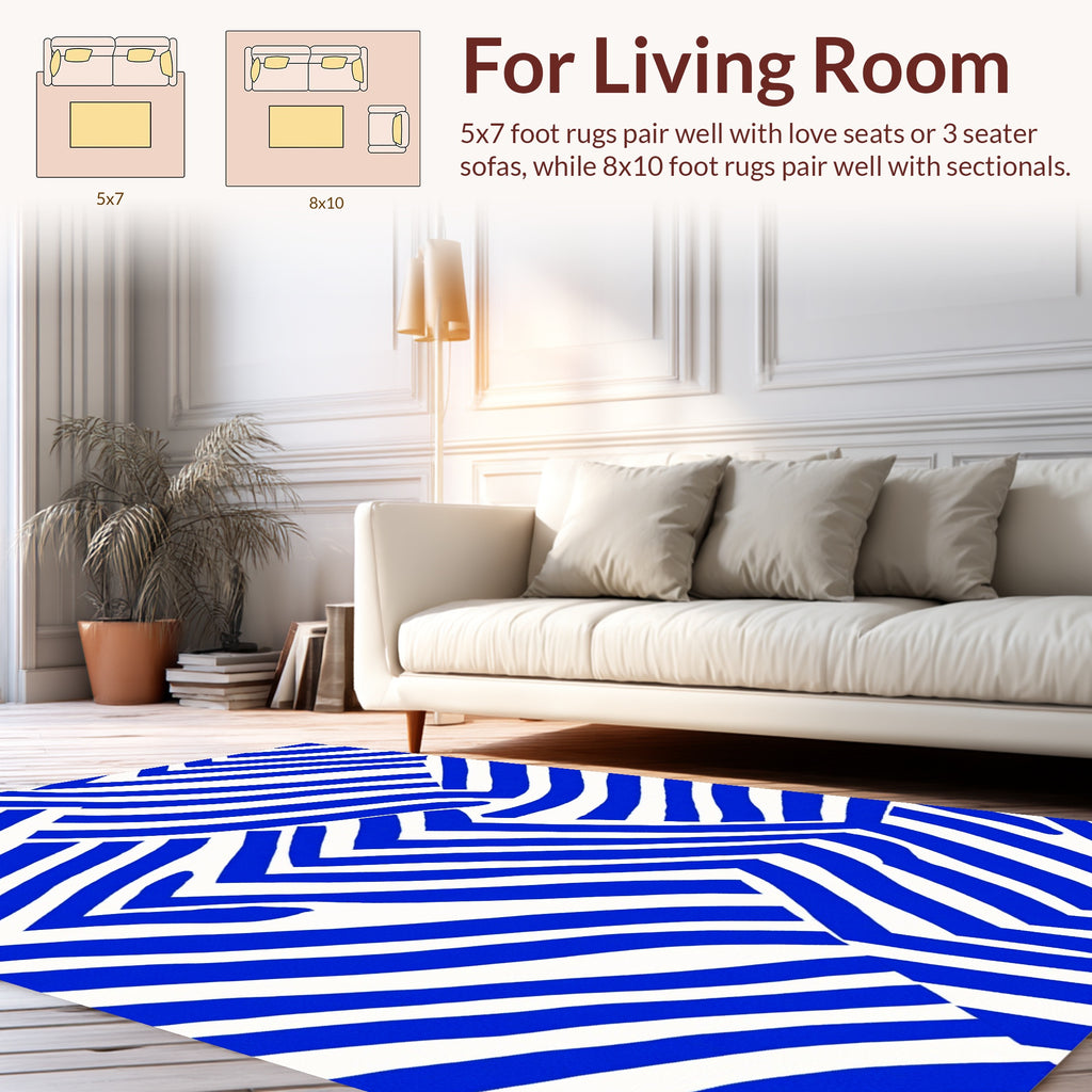 Abstract Blue White Geometric Lines Rug