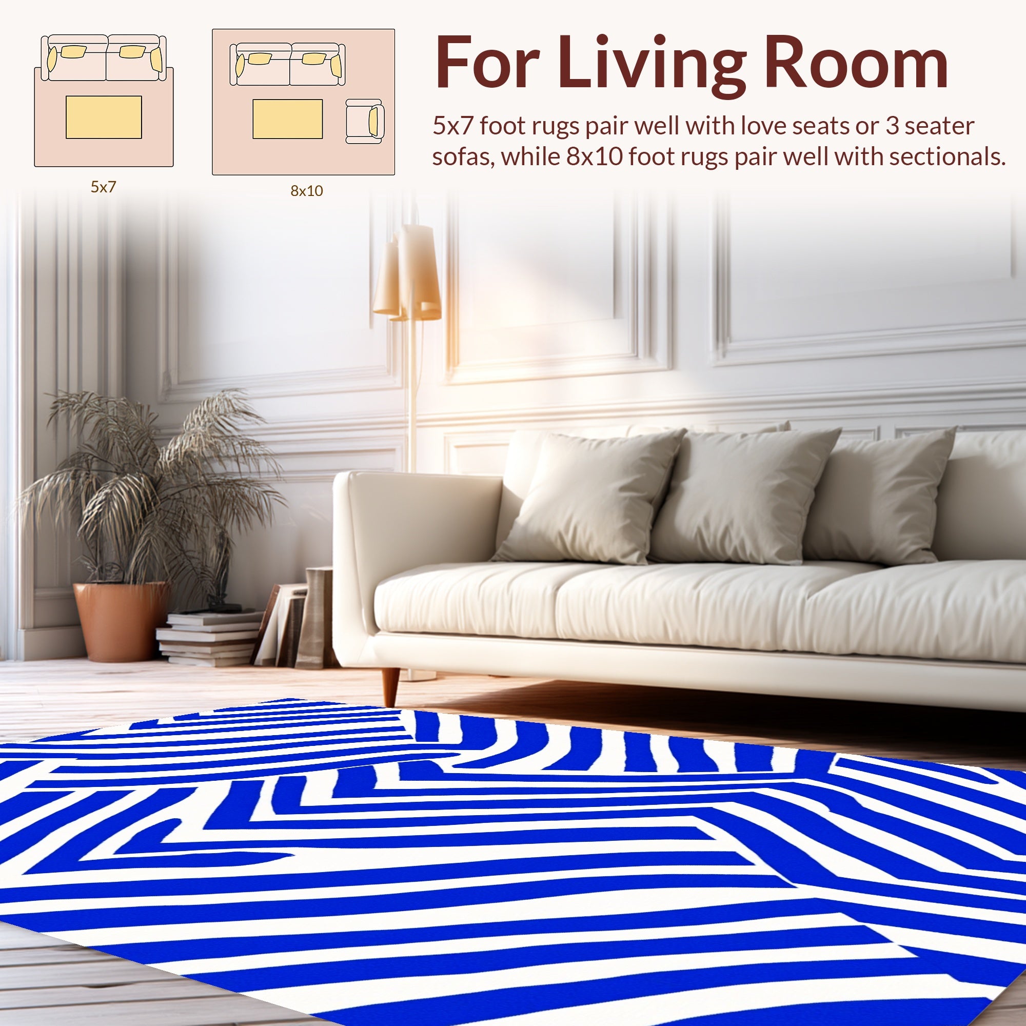 Abstract Blue White Geometric Lines Rug