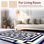 Navy and Cream Maze Pattern Rug