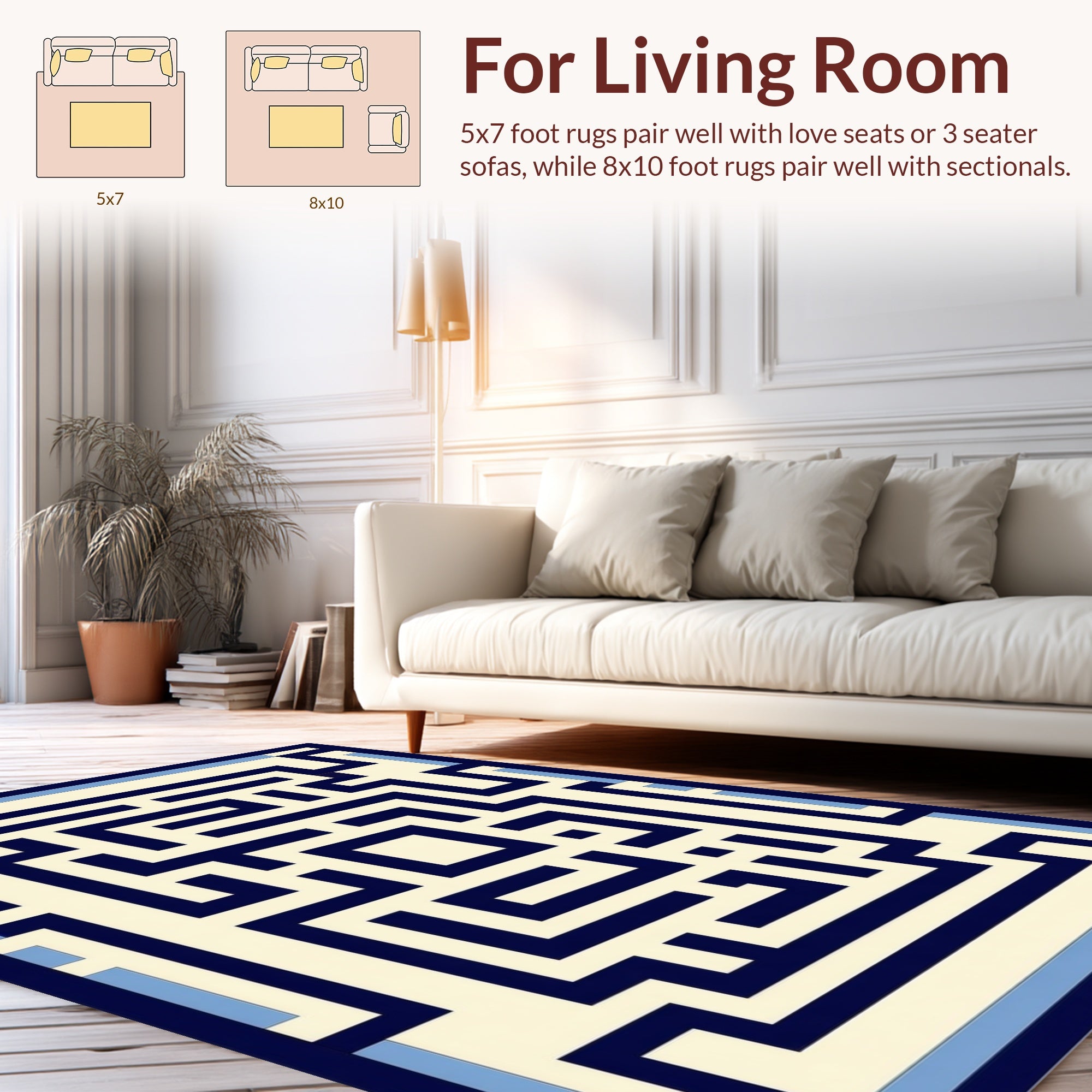 Navy and Cream Maze Pattern Rug