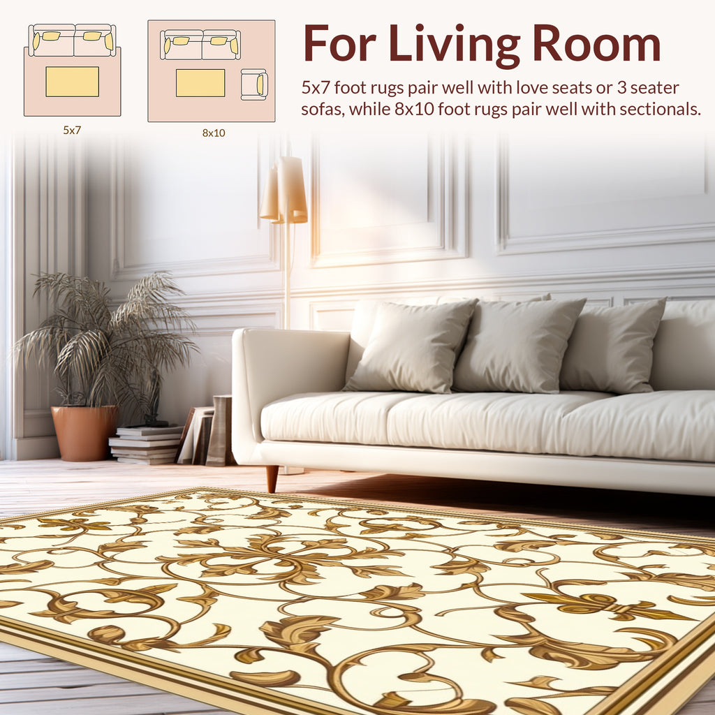 Golden Baroque Leaf Flourish Pattern Rug