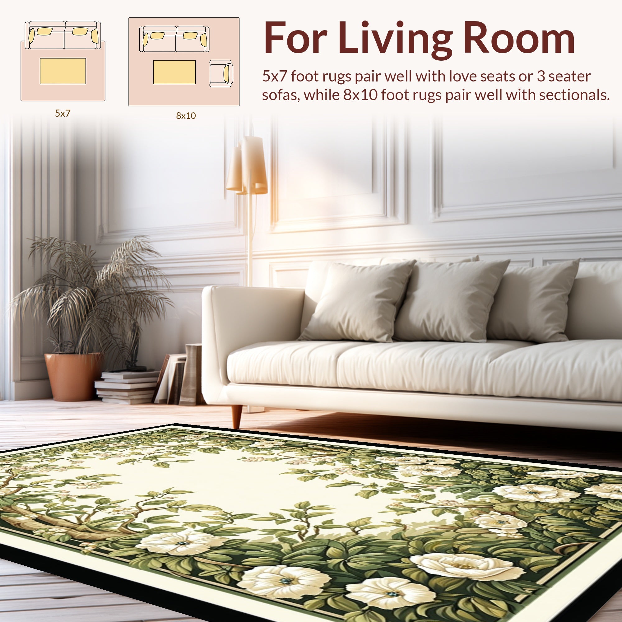 Enchanting White Floral Lush Garden Rug