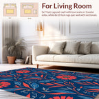 Coral Blue Blooming Floral Pattern Rug