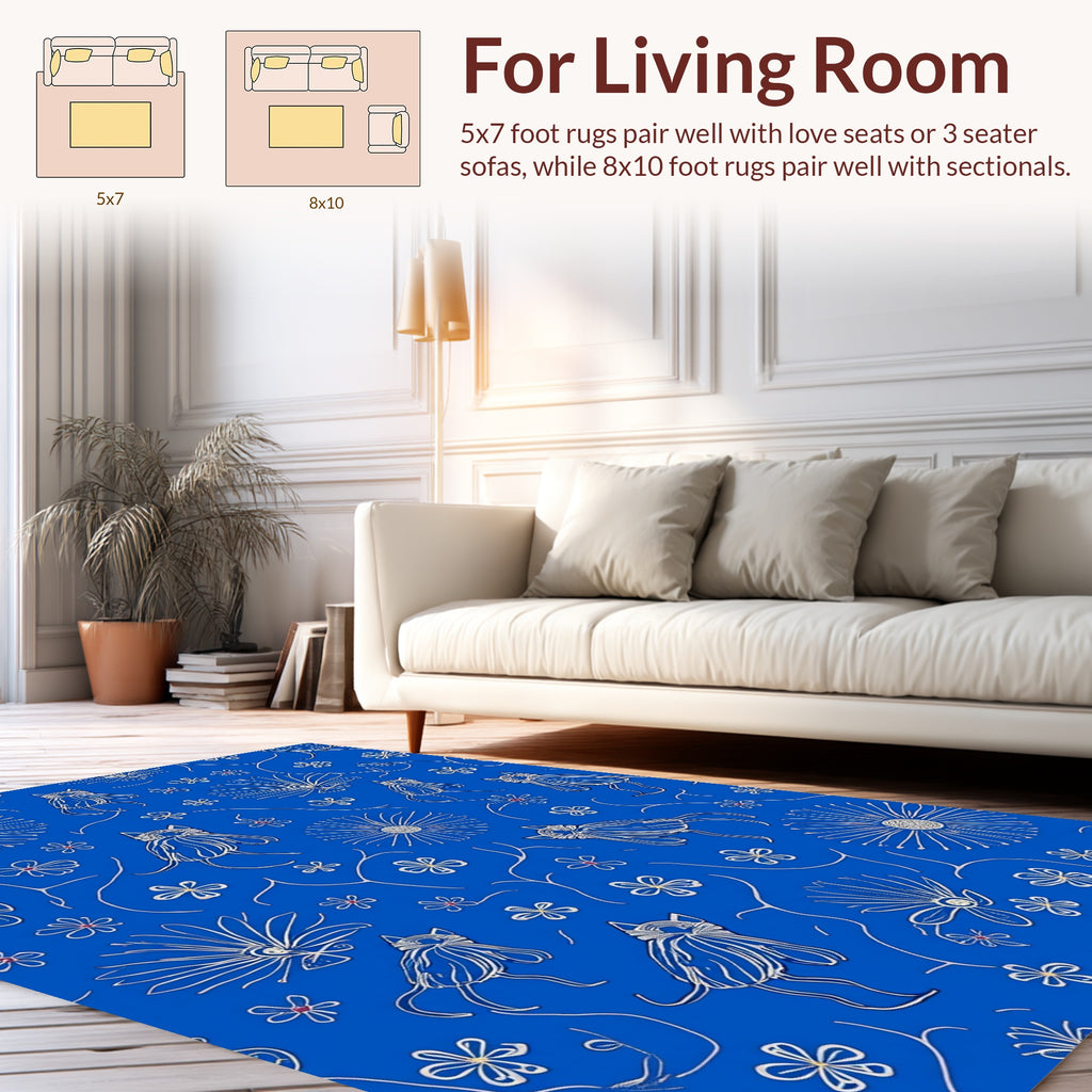 Whimsical Cat Floral Design Rug