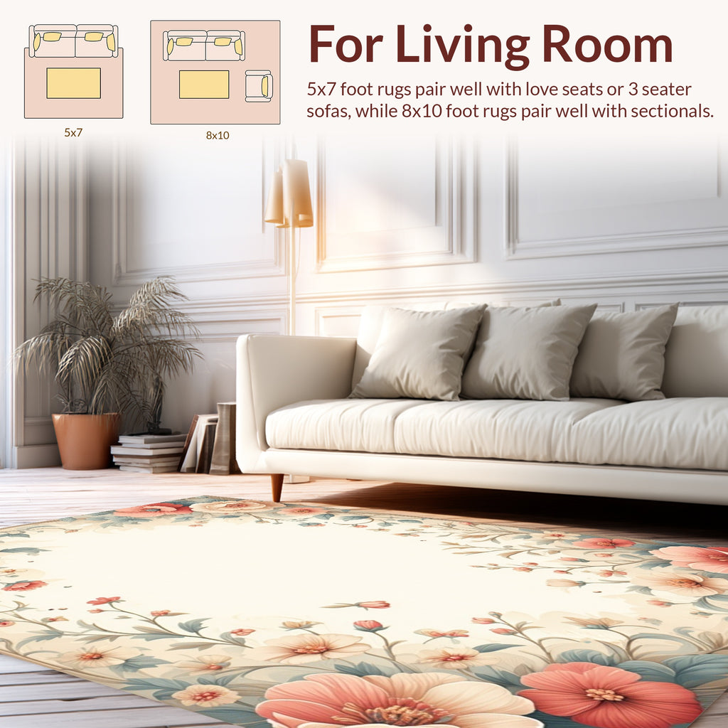 Vintage Floral Garden Botanical Print Rug