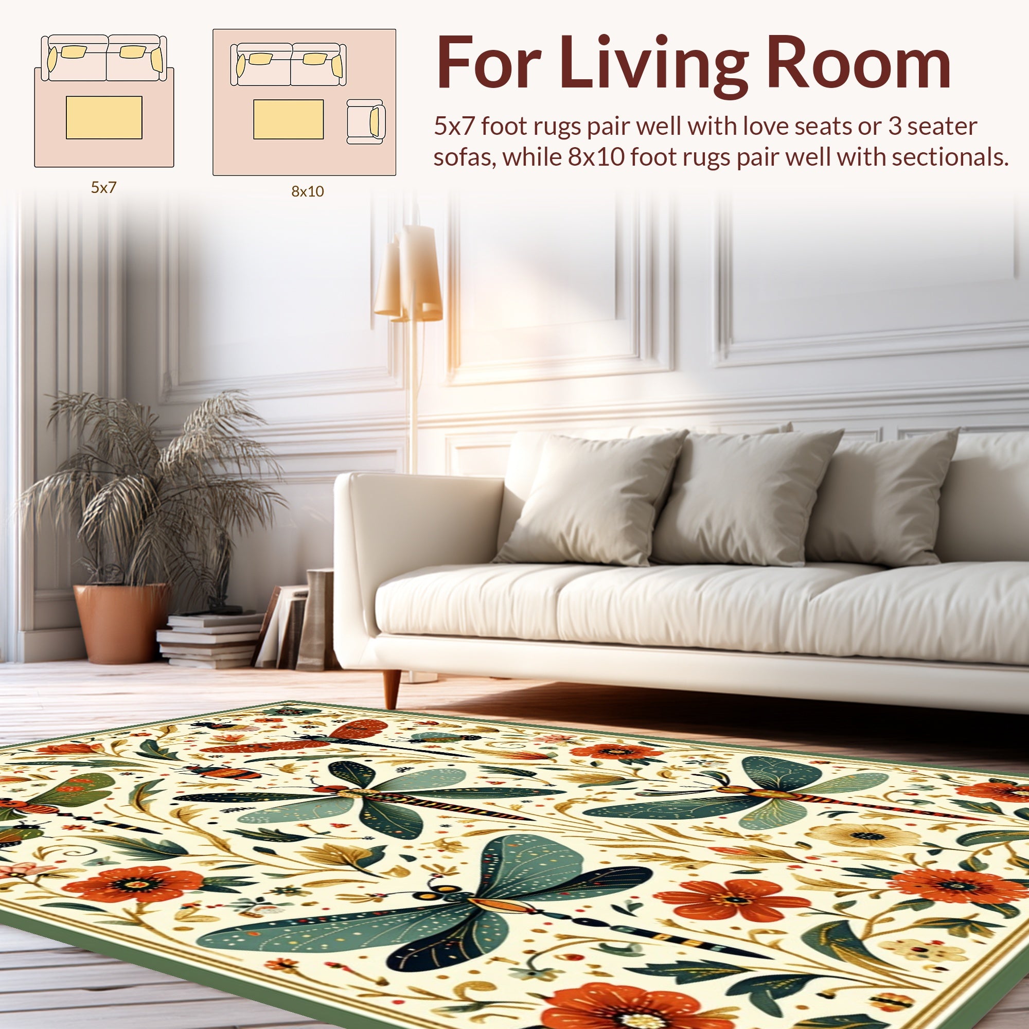 Insects Floral Motif Pattern Rug