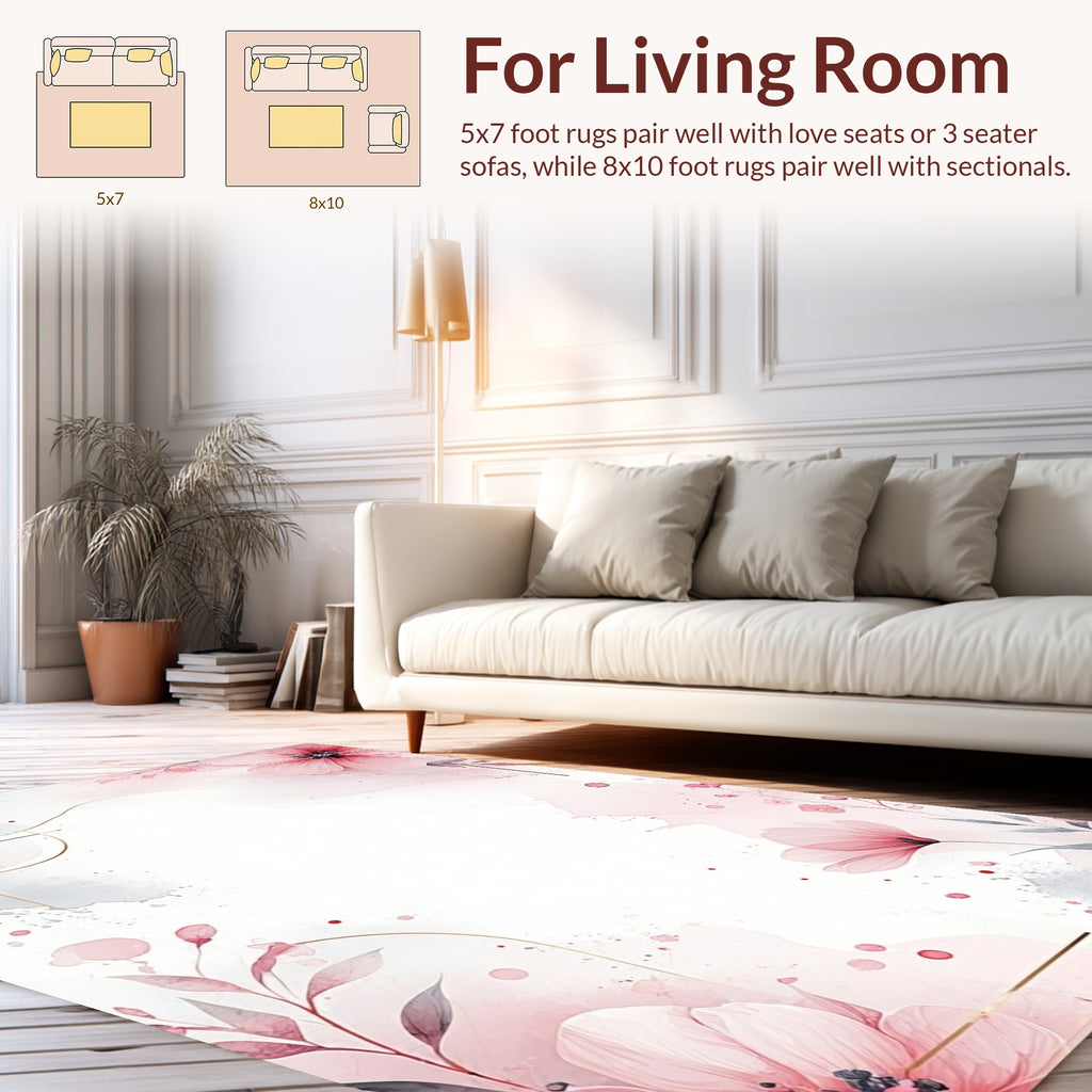 Soft Pink Floral Watercolor Design Rug