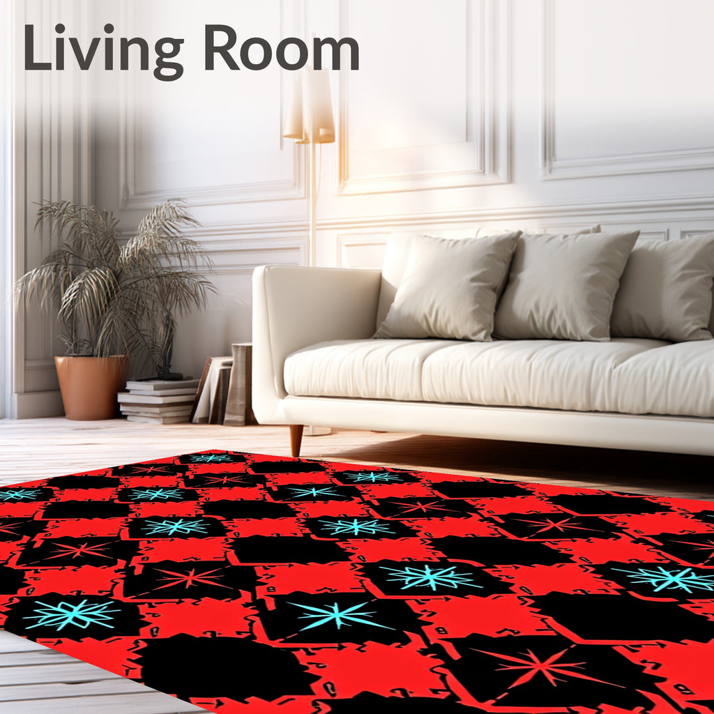 Crimson Blue Star Diamond Check Rug