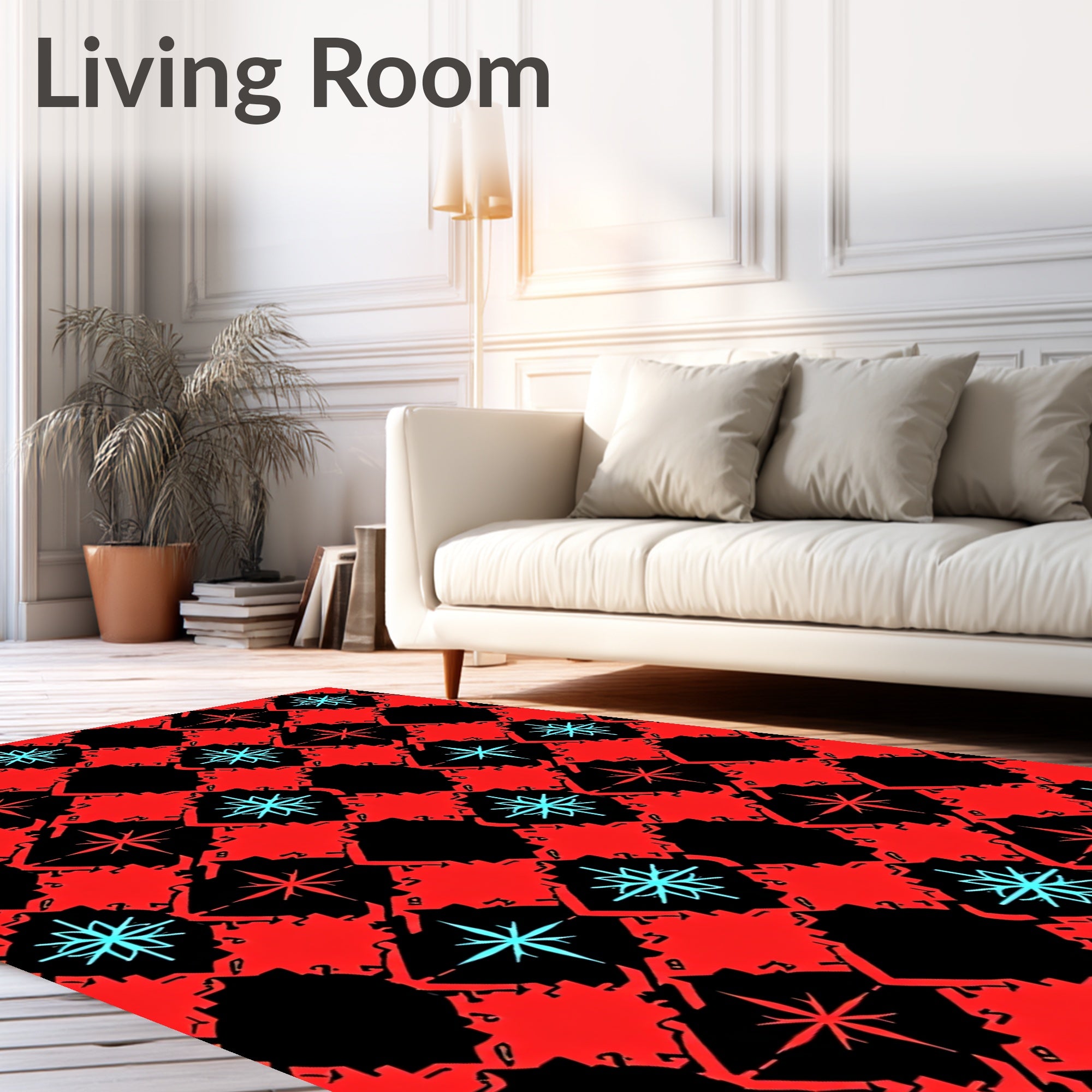 Crimson Blue Star Diamond Check Rug
