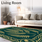 Gold Fern Swirls Green Frame Rug
