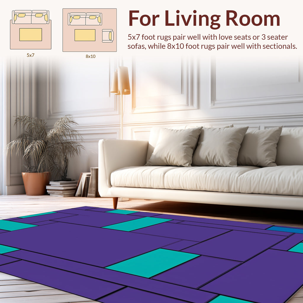 Abstract Geometric Teal Purple Pattern Rug