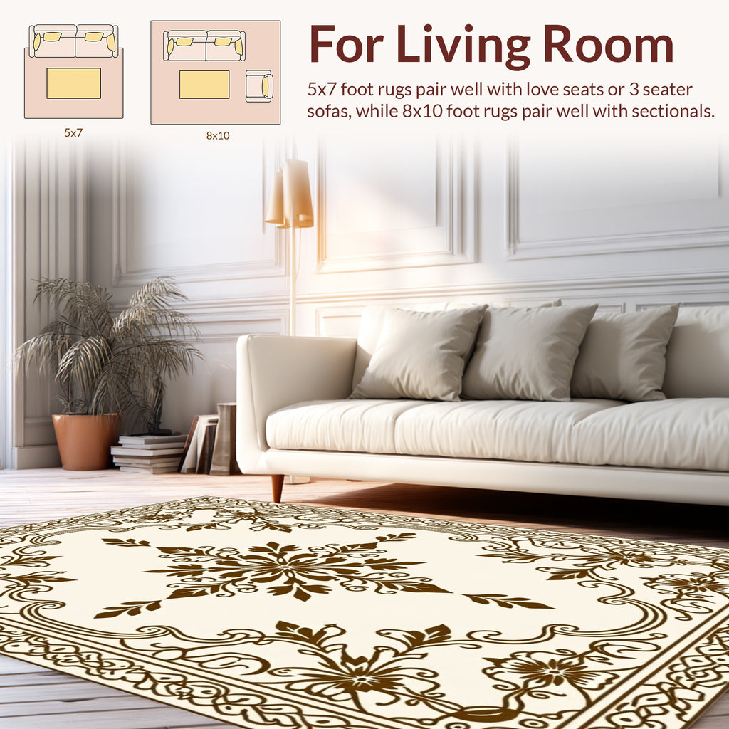 Elegant Brown Floral Scrollwork Pattern Rug