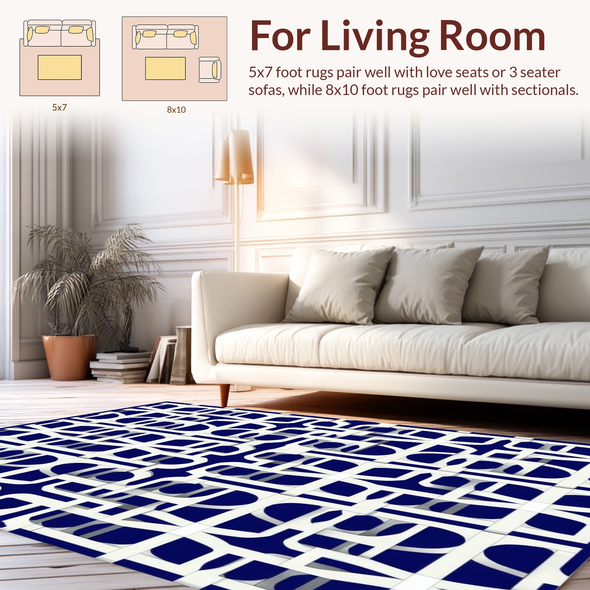 Navy White Interlocking Abstract Design Rug