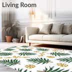 Green Leafy Branches Gold Flower Accents Rug