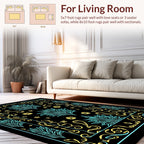 Bold Floral Swirls Turquoise Gold Design Rug