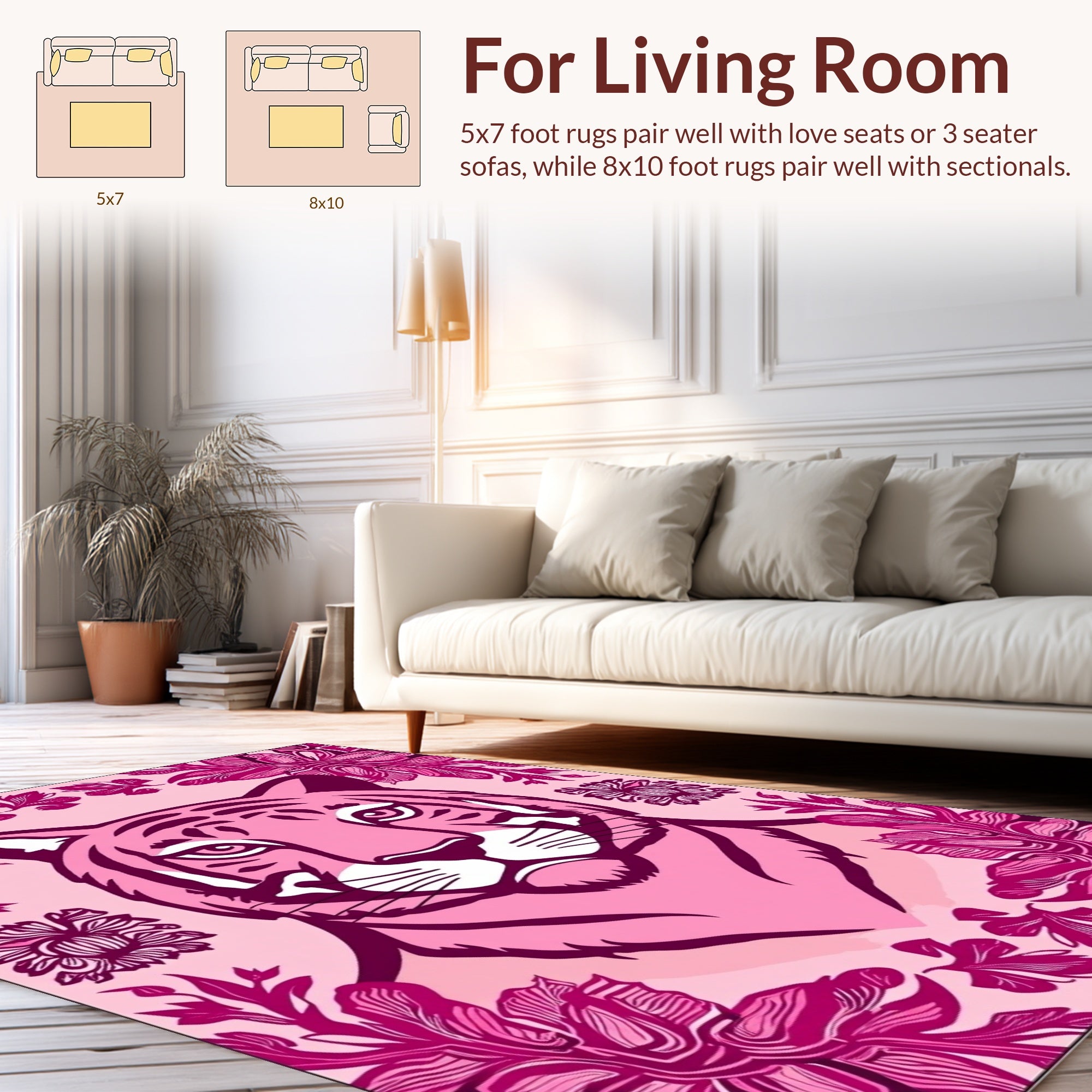 Pink Tiger Floral Bold Pattern Rug