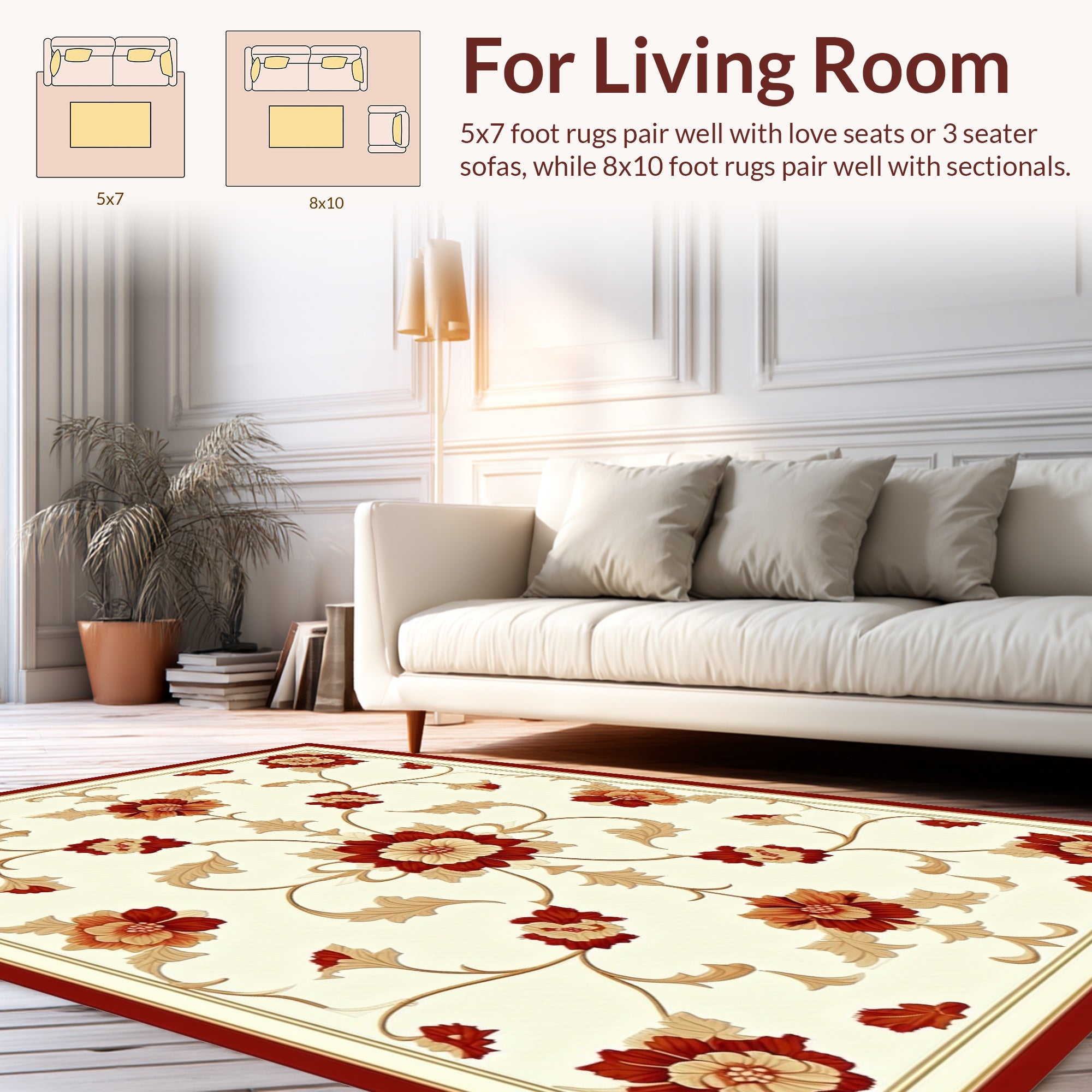 Classic Floral Vine Detailed Pattern Rug