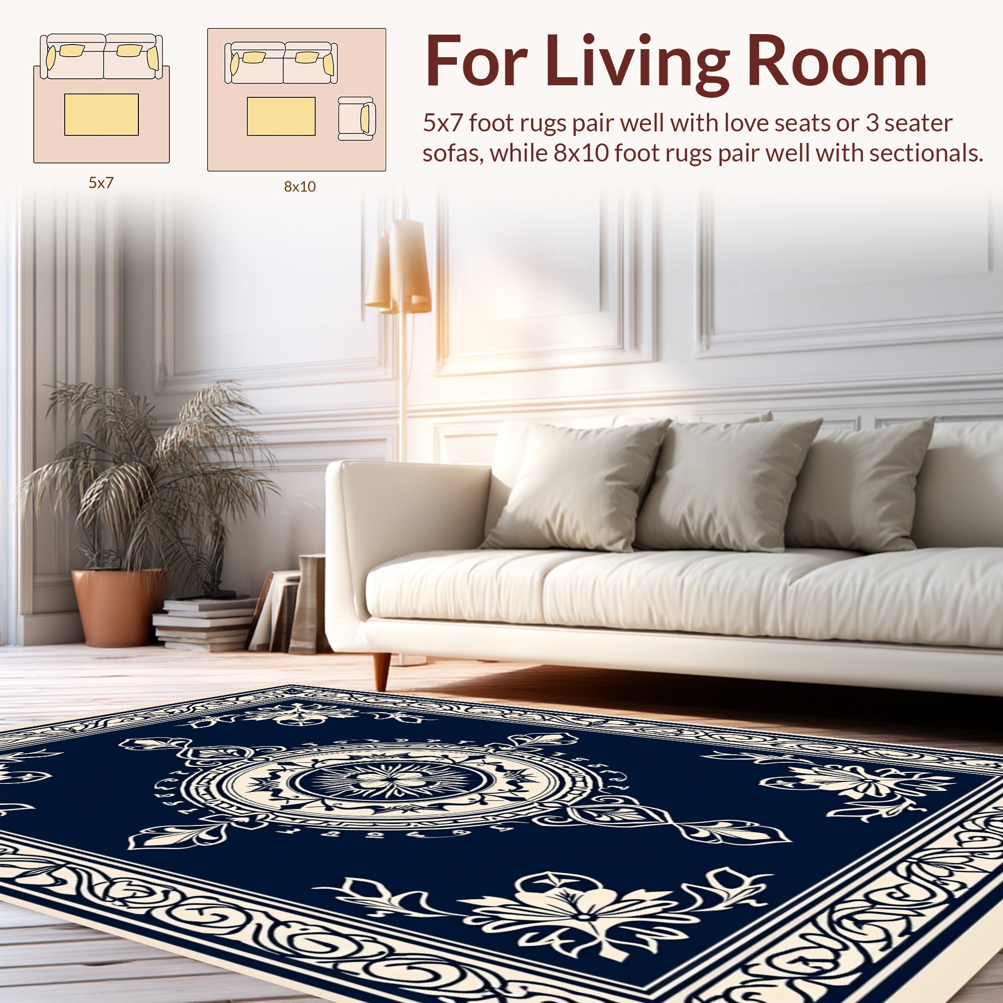 Classic Floral Medallion Navy Rug