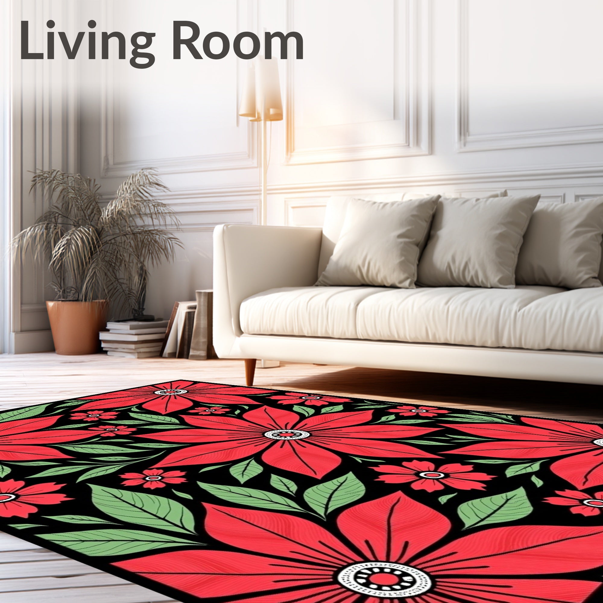 Bold Red Floral Arrangement Rug