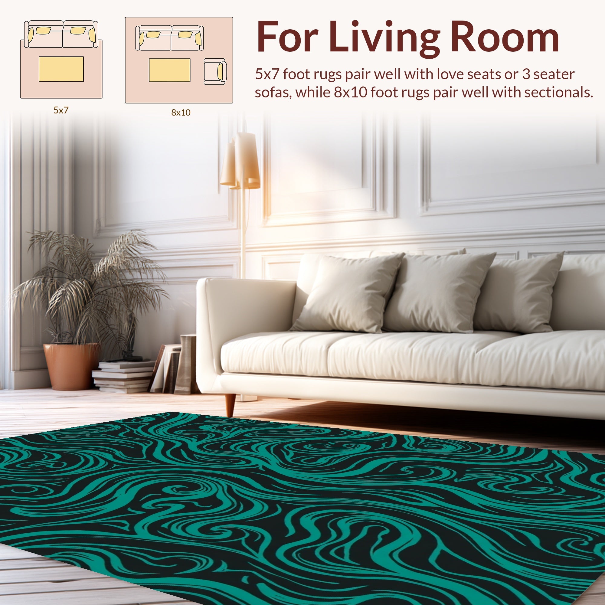 Teal Swirling Abstract Pattern Rug