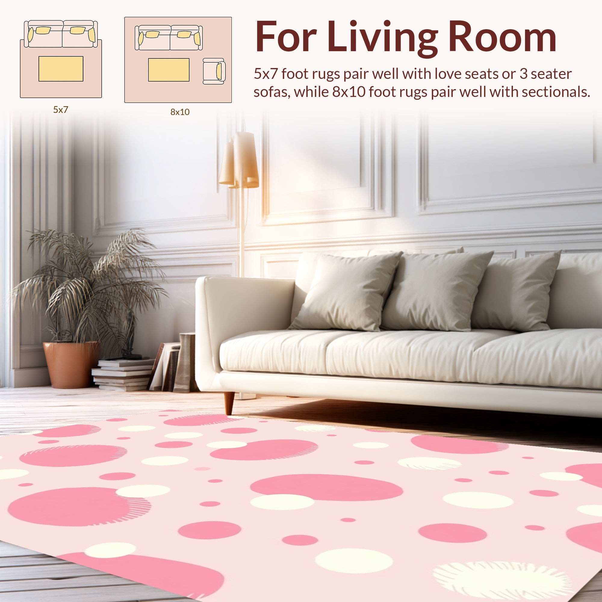 Pink Cream Polka Dot Pattern Rug
