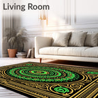 Ornate Green Gold Mandala Border Rug