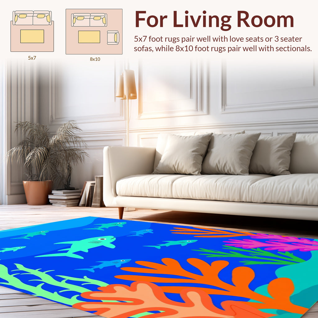Playful Sharks Underwater Scene Rug