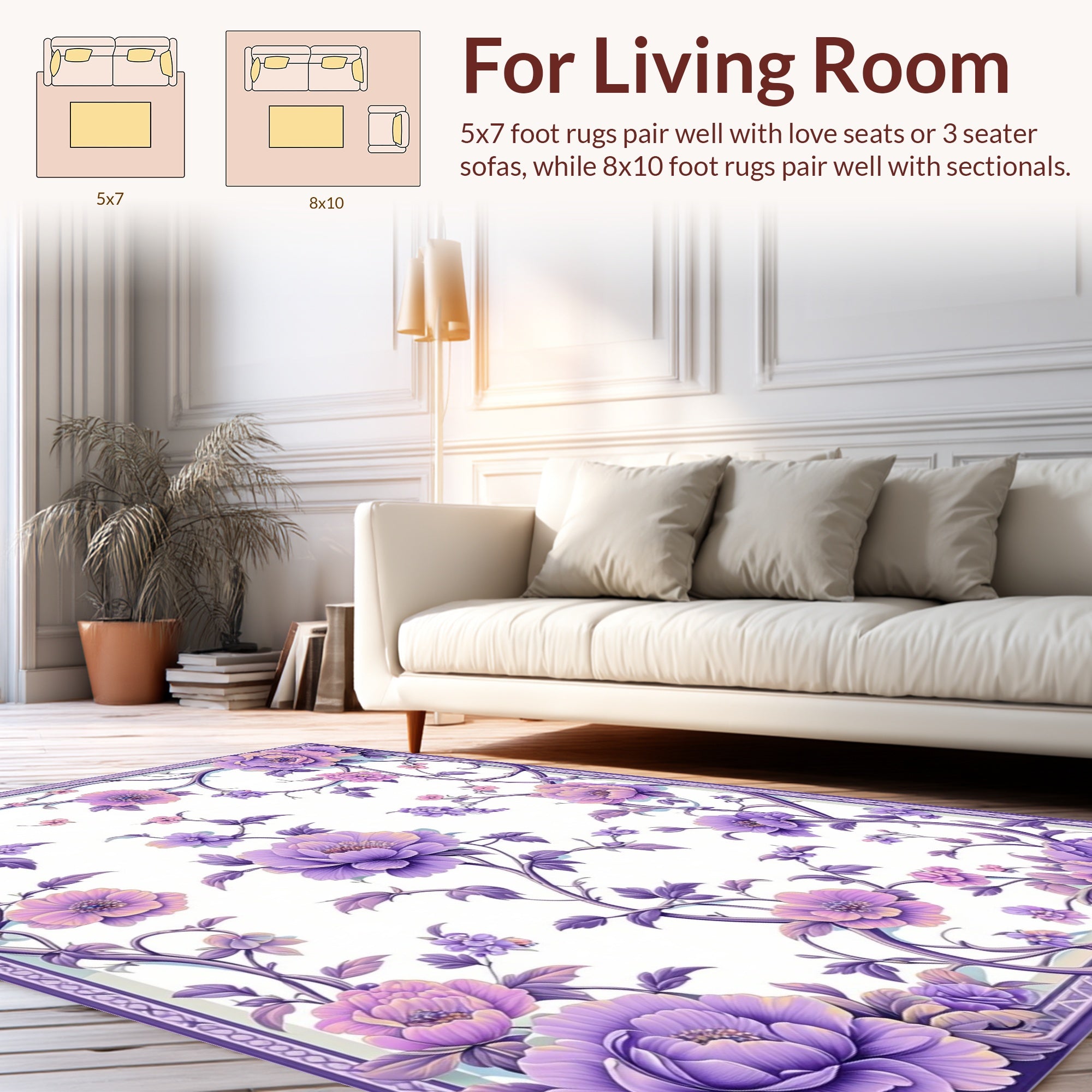 Purple Floral Vine Pattern Rug