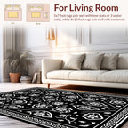 Elegant Floral Vine Black White Rug