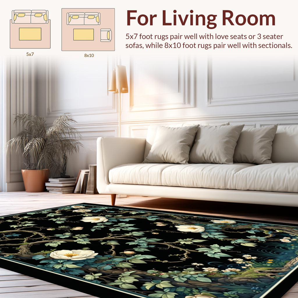 White Magnolia Vine Pattern Rug