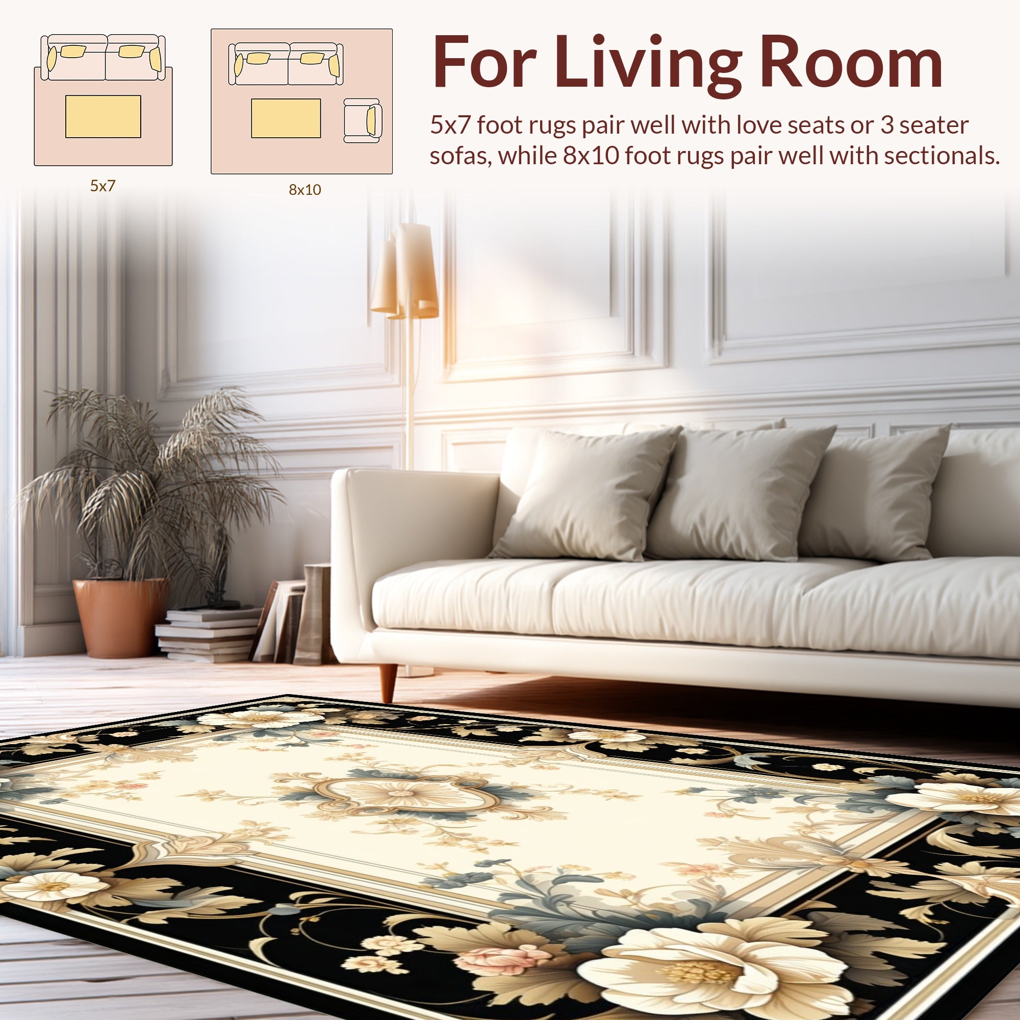 Ornate Floral Scrollwork Patterned Rug
