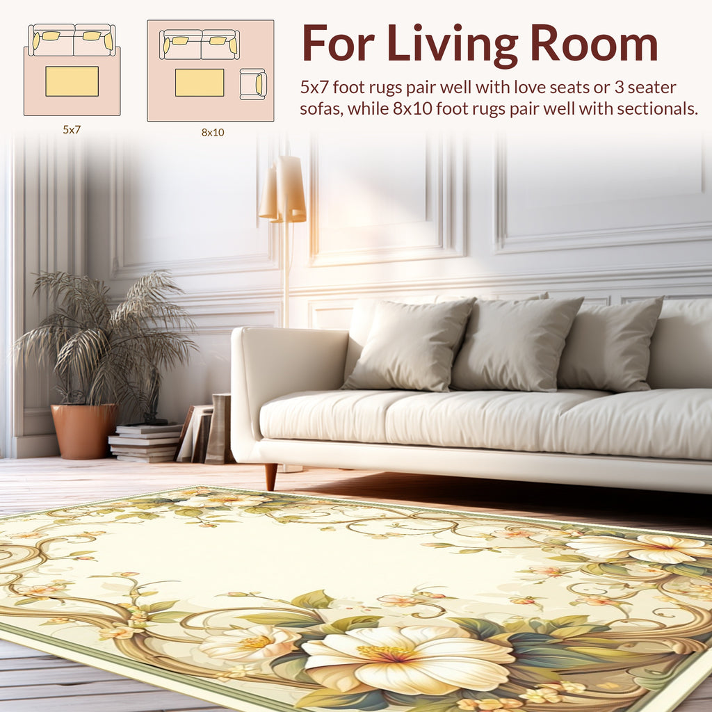 Delicate Floral Vine Scrollwork Rug