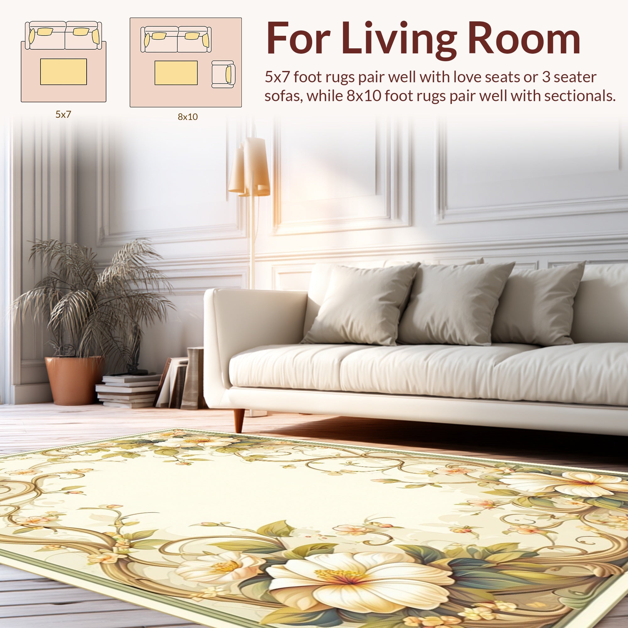 Delicate Floral Vine Scrollwork Rug