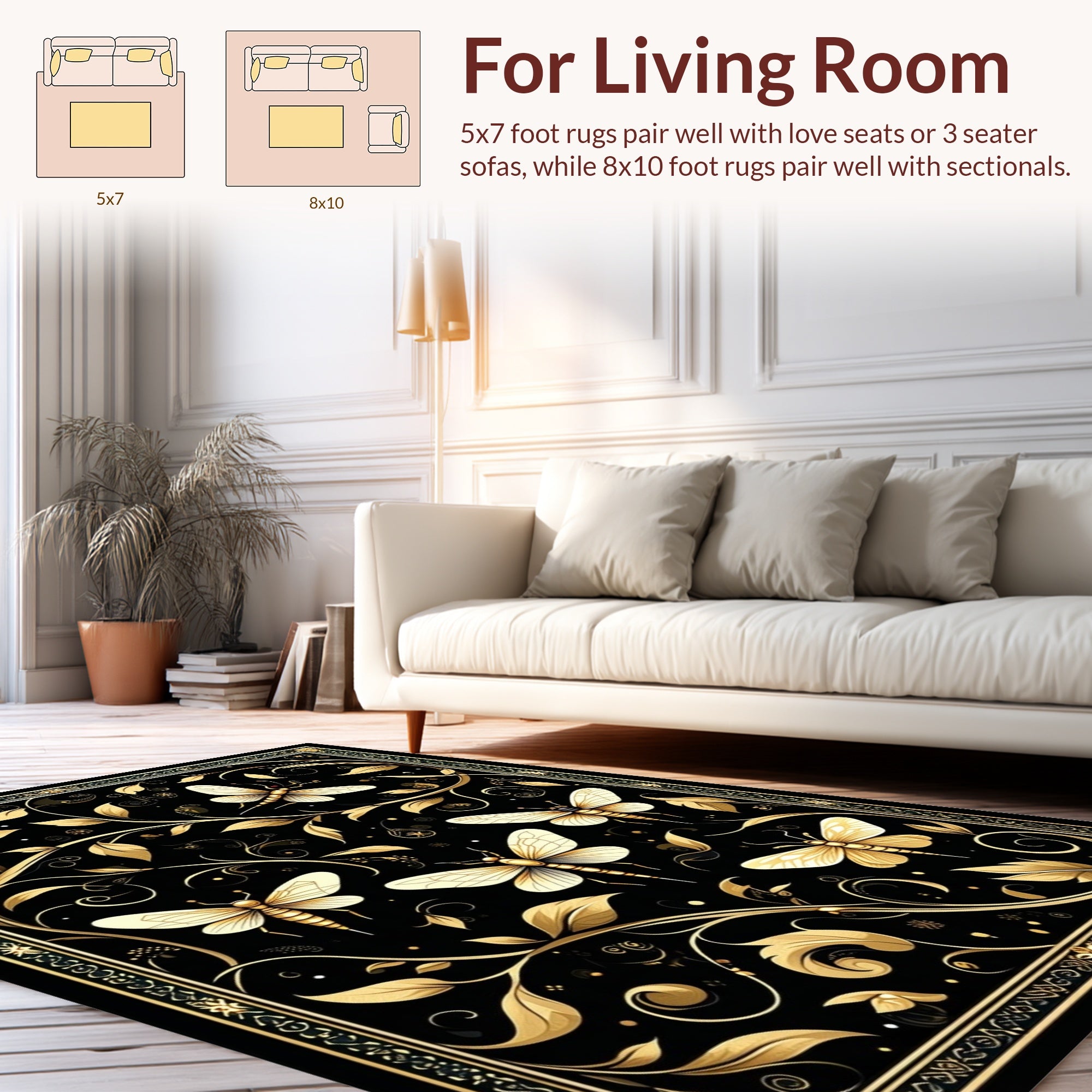 Golden Insect Leaf Art Nouveau Rug
