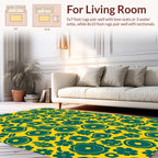 Abstract Teal Floral Round Pattern Rug