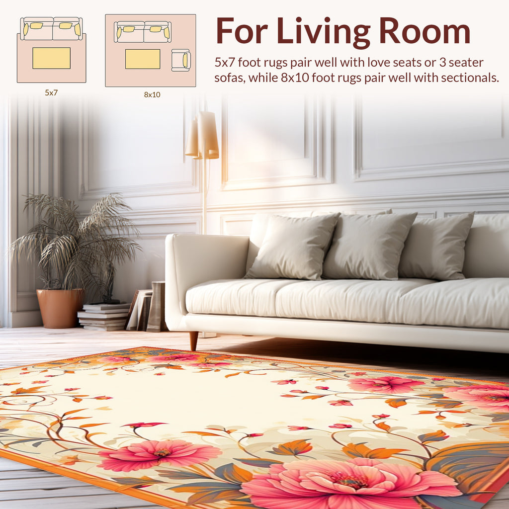 Pink Floral Vine Scroll Pattern Rug