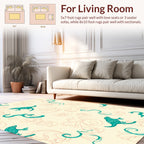 Frolicking Creatures Teal Floral Pattern Rug