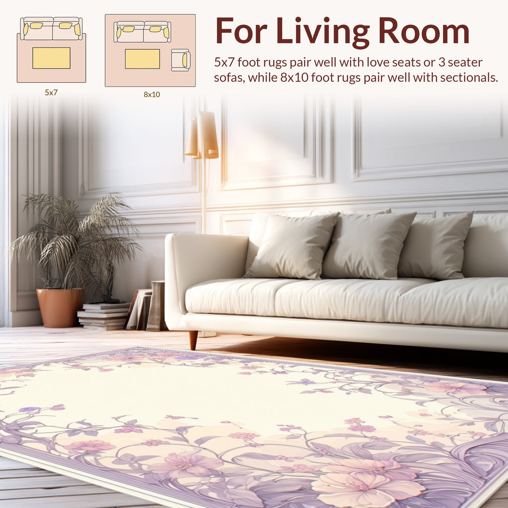 Elegant Floral Vine Lavender Border Rug