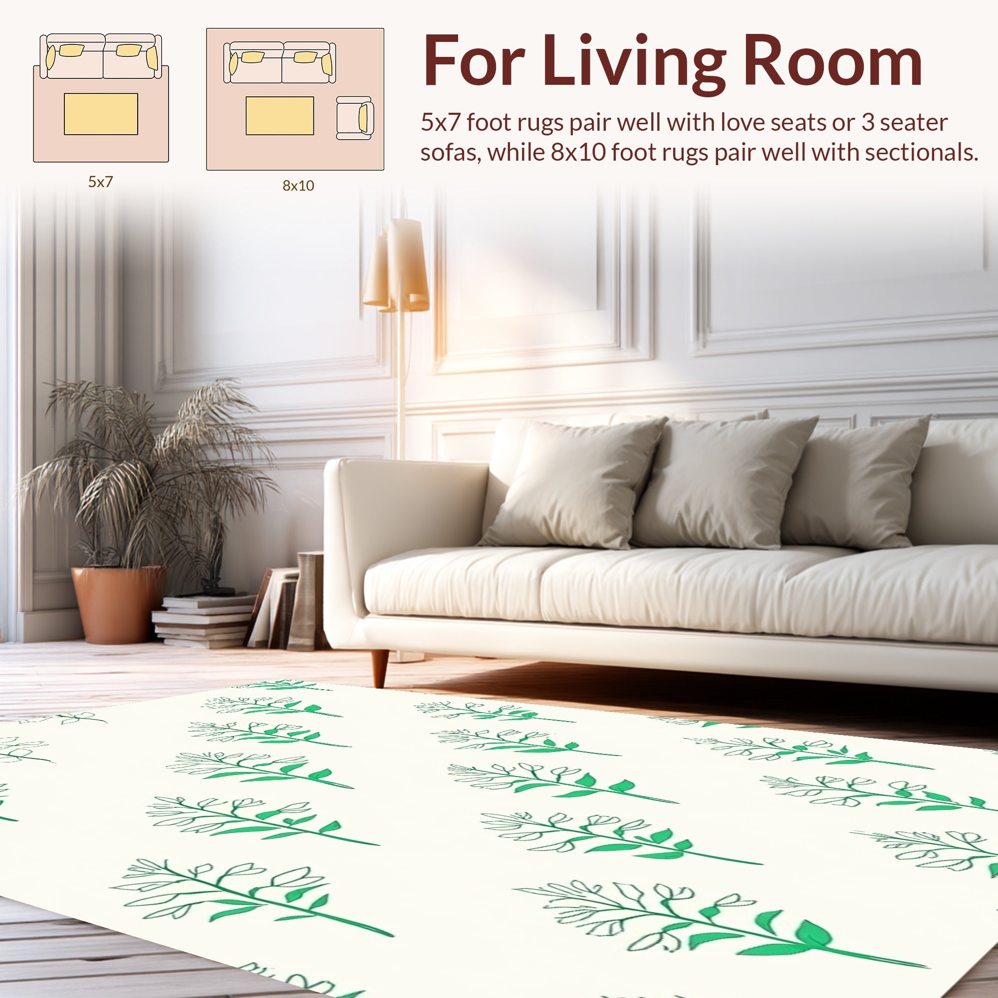 Green Botanical Sketch Pattern Rug