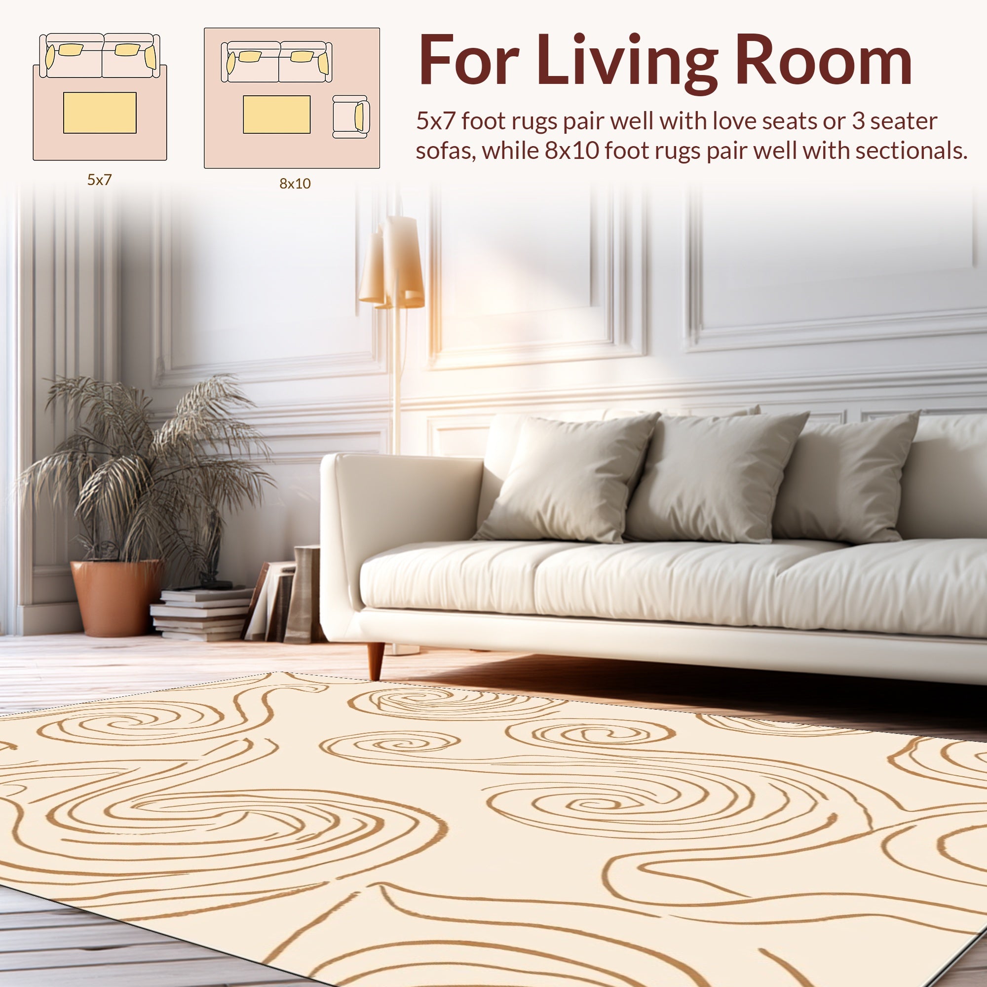 Organic Swirls Cream Gold Pattern Rug