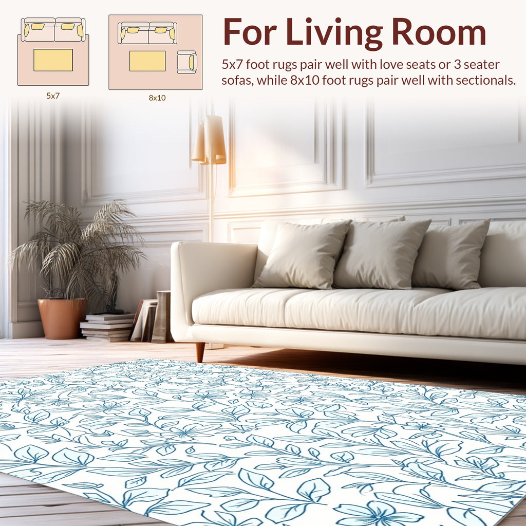 Delicate Blue Floral Vine Pattern Rug
