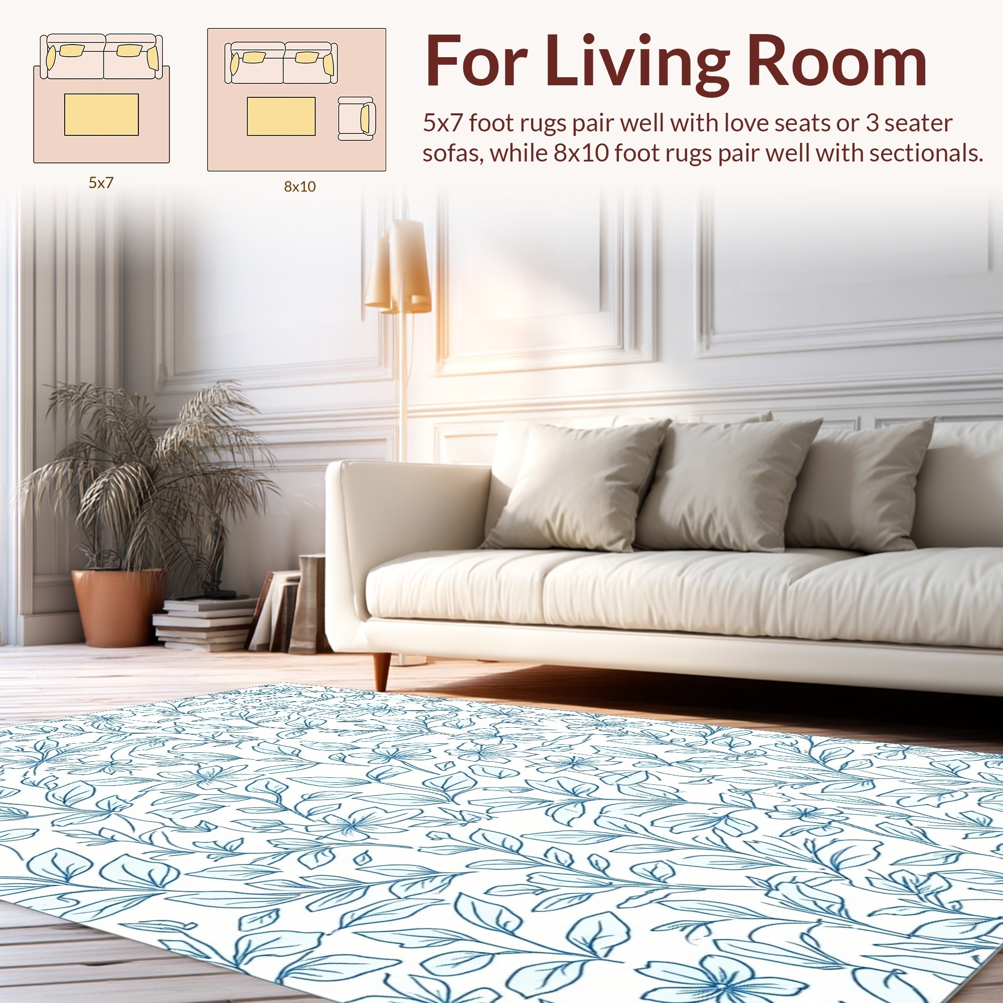 Delicate Blue Floral Vine Pattern Rug