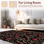 Black Floral Vines Pattern Rug