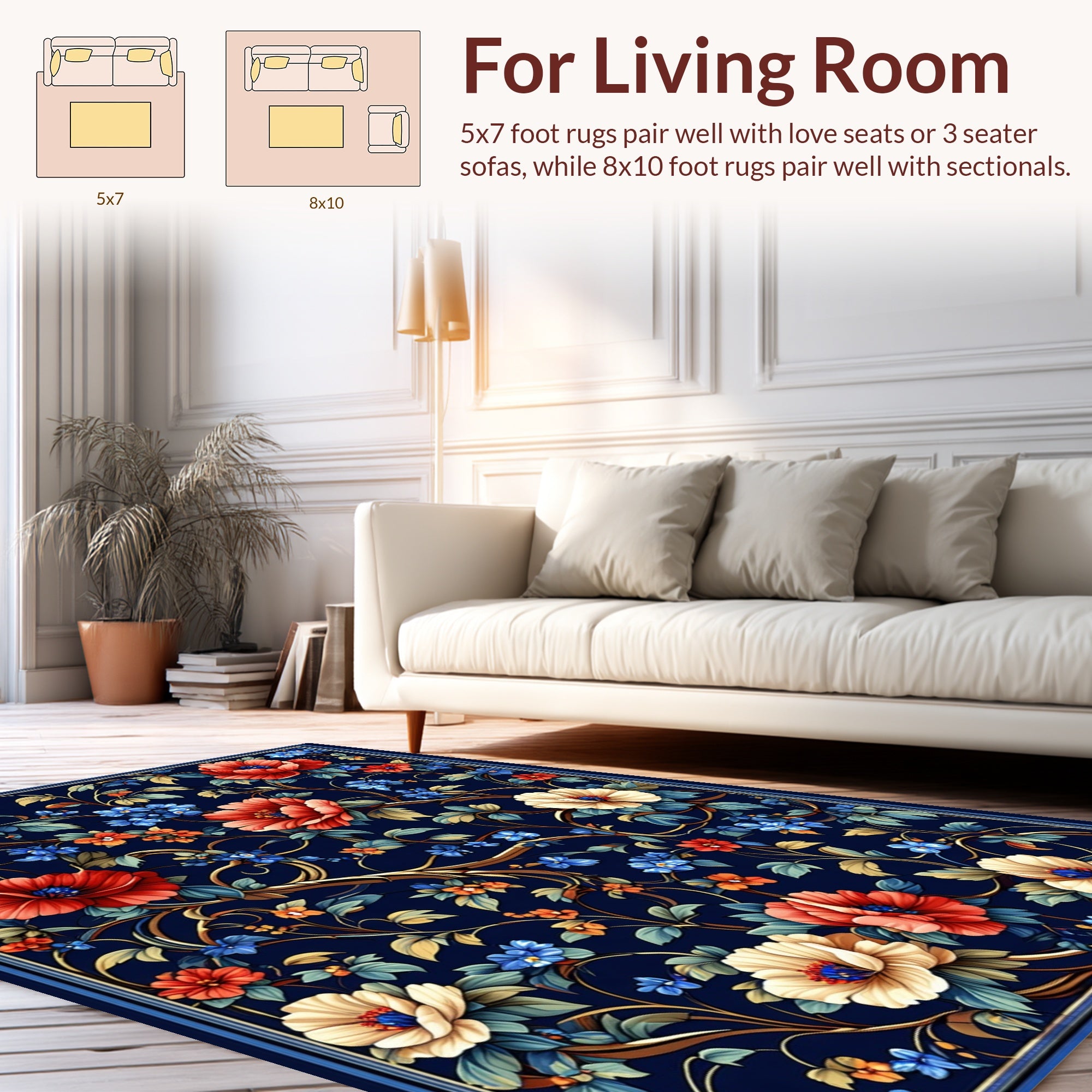 Exotic Floral Vines Deep Blue Rug