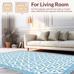 Classic Blue White Geometric Motif Rug