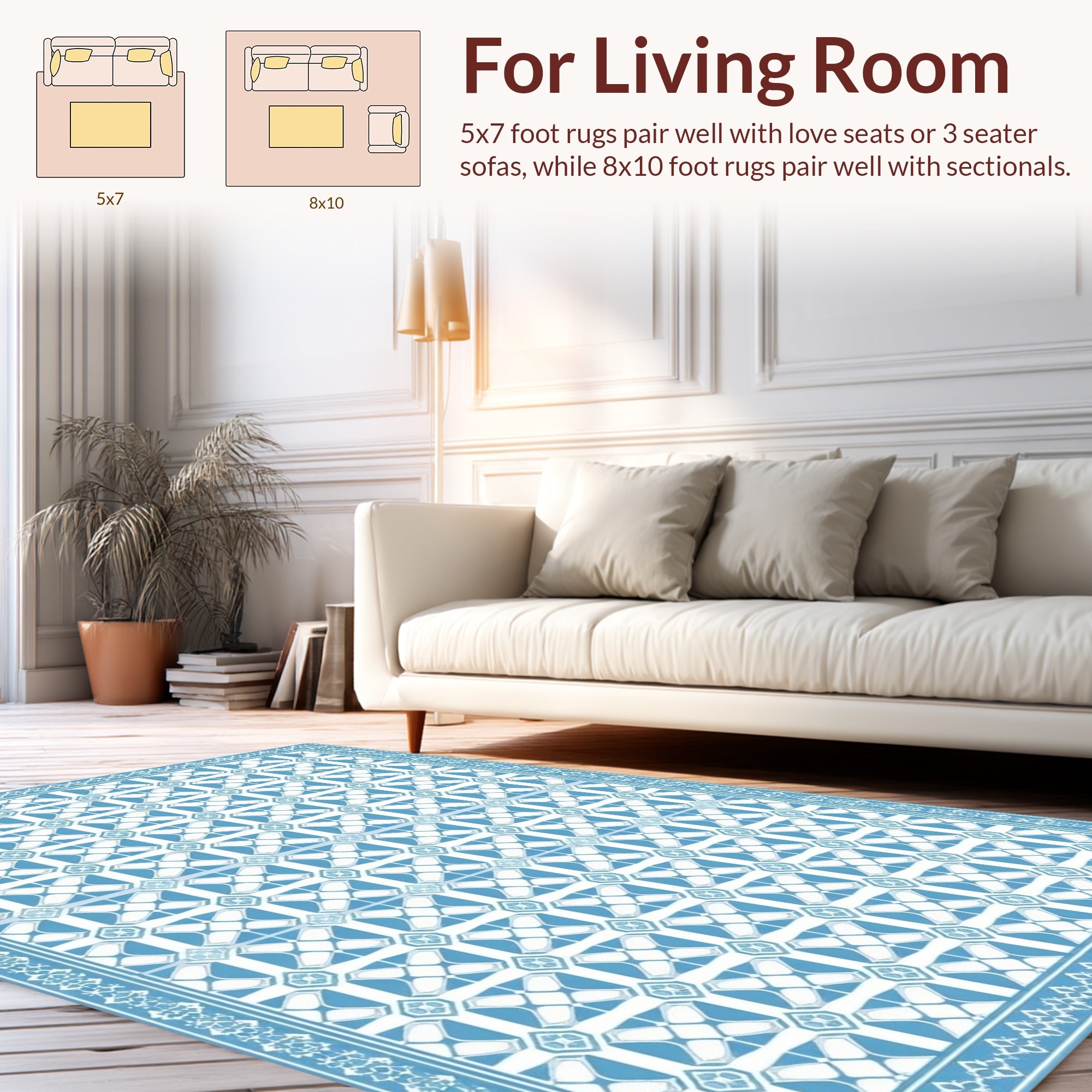 Classic Blue White Geometric Motif Rug
