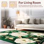 White Peony With Green Emerald Accents Rug