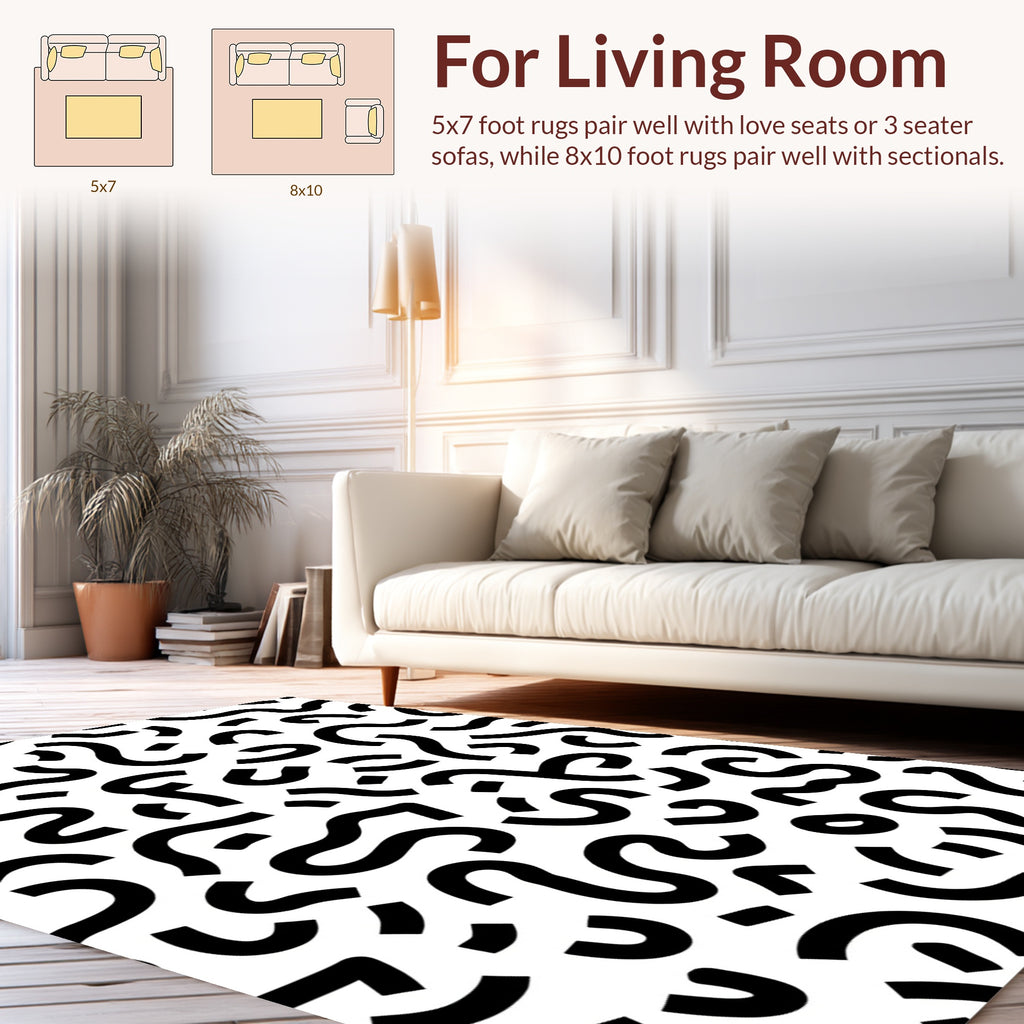 Bold Black Wavy Abstract Design Rug